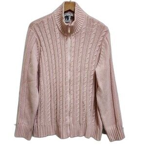 Storybook Knits Sweater Womens 2X Pink Cable Knit Cardigan Full Zip Rhinestones